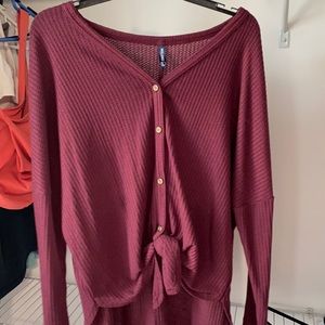 Waffle knit front tie sweater